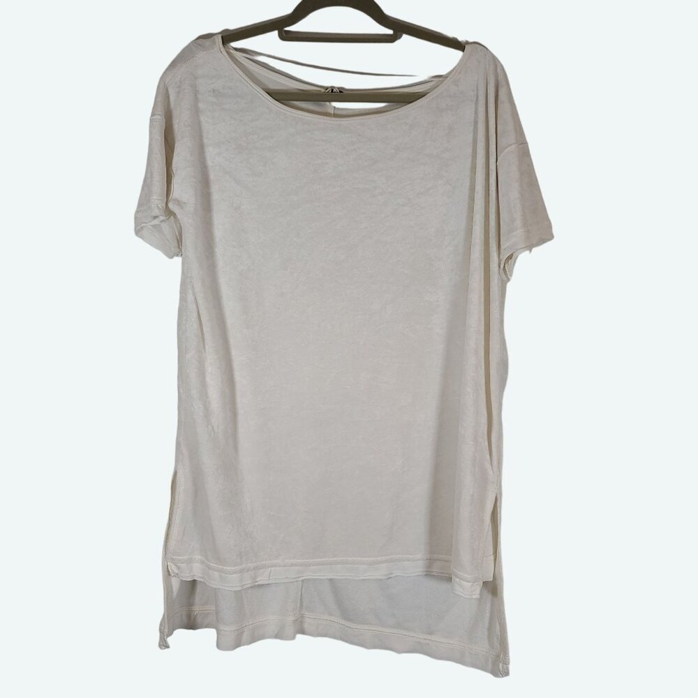 Free People Scoop Neck Slouchy Oversized Short‎ Sleeve Velvet Doran Tee Cream XS